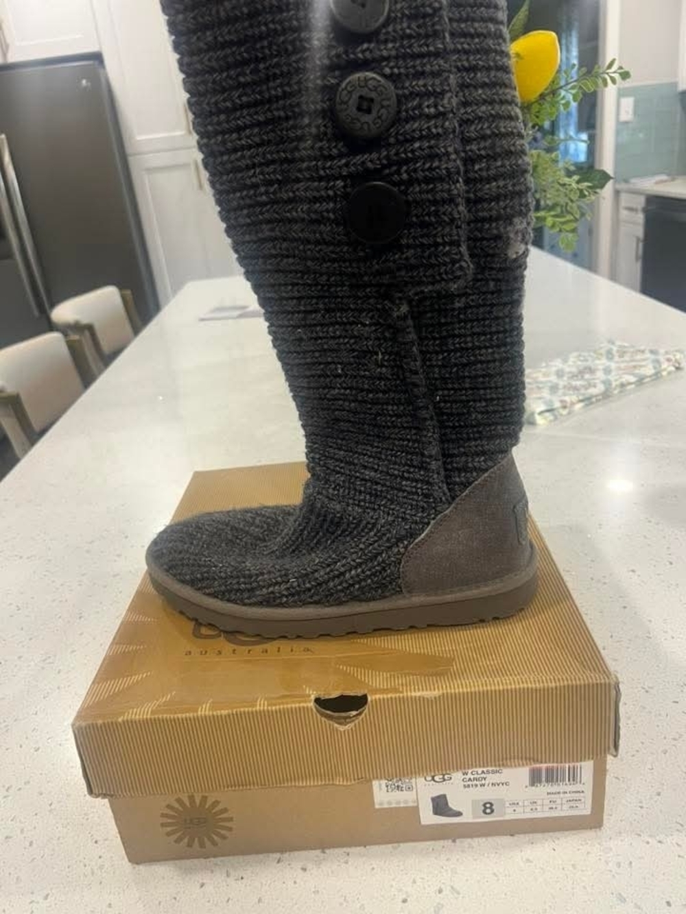 UGG Charcoal Knit Button Tall Boot